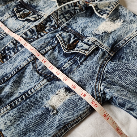 Rolling Paper Acid Wash Y2K Distressed Denim Jean Jacket Womens Size Small - Picture 4 of 7